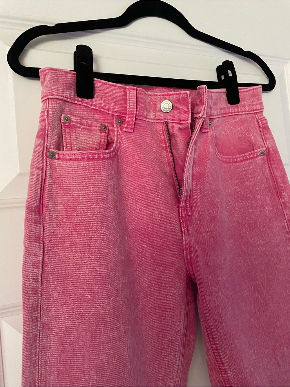 Gap Cheeky Pink High-Rise Straight Jeans, acid wash pink, 26P - Picture 2 of 6